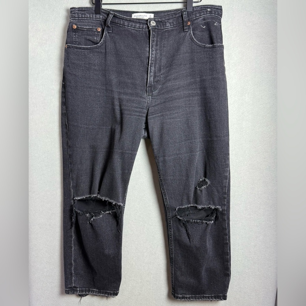Abercombie & Fitch Womens The Ankle Straight Ultra High Rise Black Distressed 31